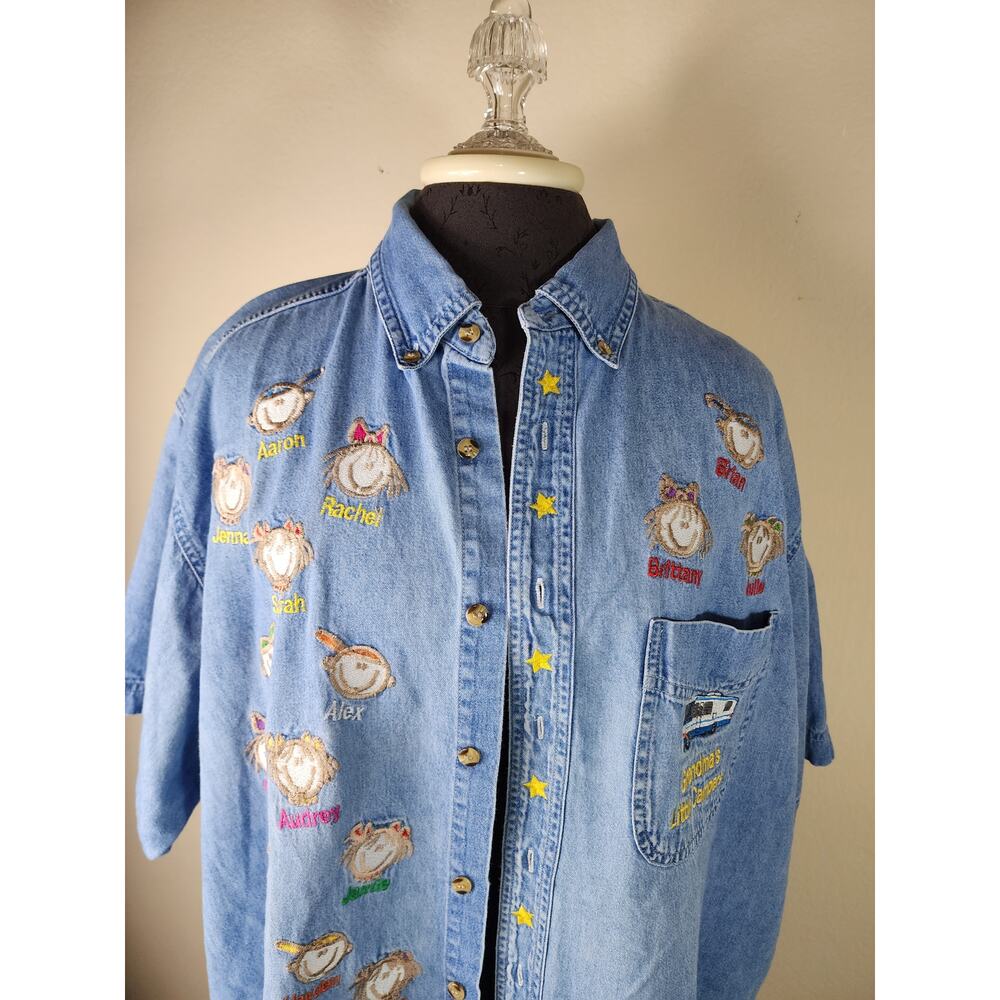 Blue Generation Women Denim Short Sleeve Shirt XL Jeans Grandma's Little Campers - Picture 2 of 13